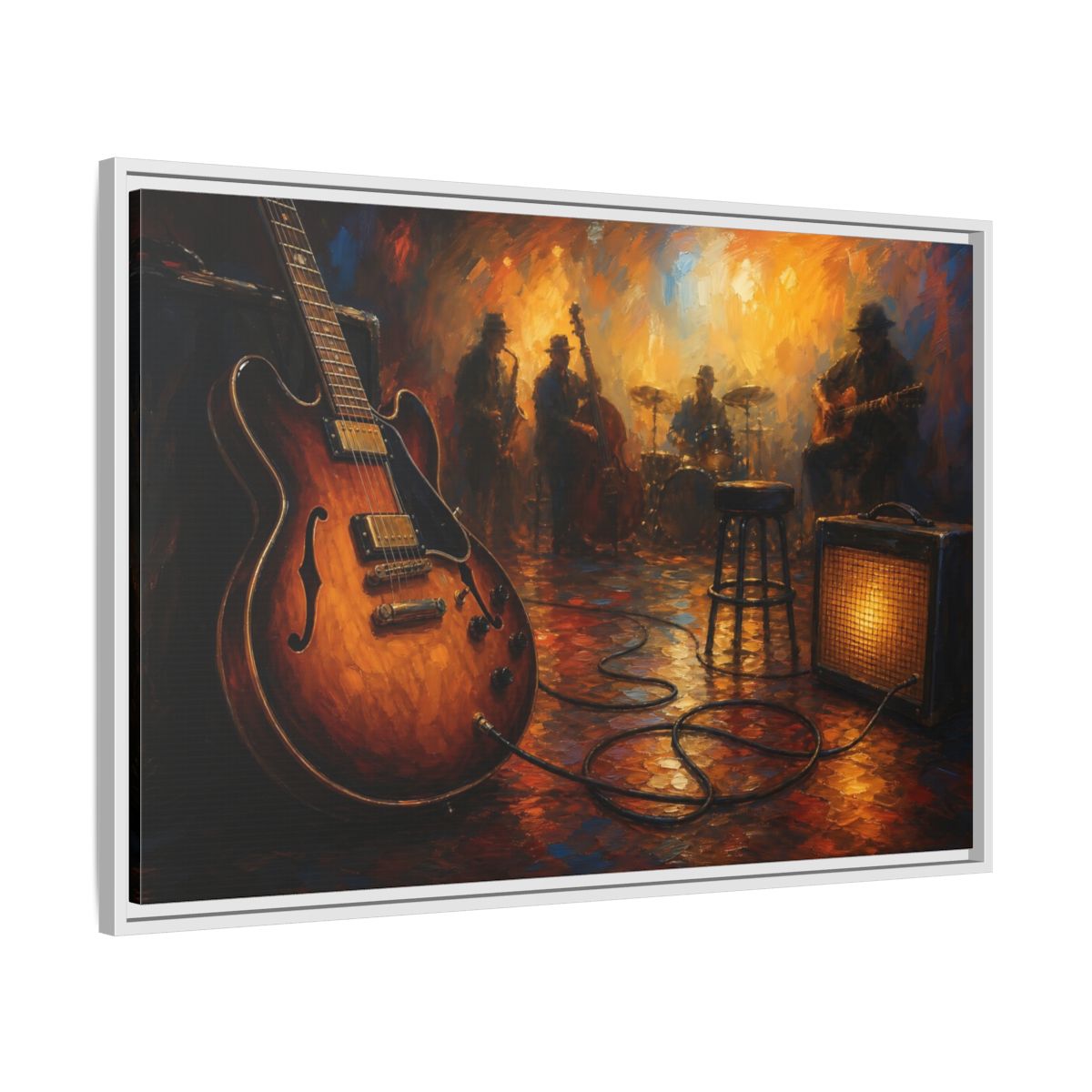 Side Mockup 9. Abstract Electric Guitar Jazz Music Scene shown as framed canvas print