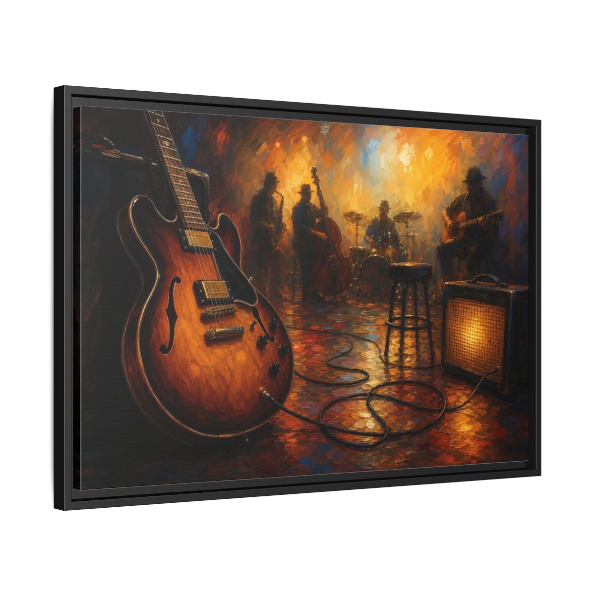 Side Mockup 14. Abstract Electric Guitar Jazz Music Scene shown as framed canvas print