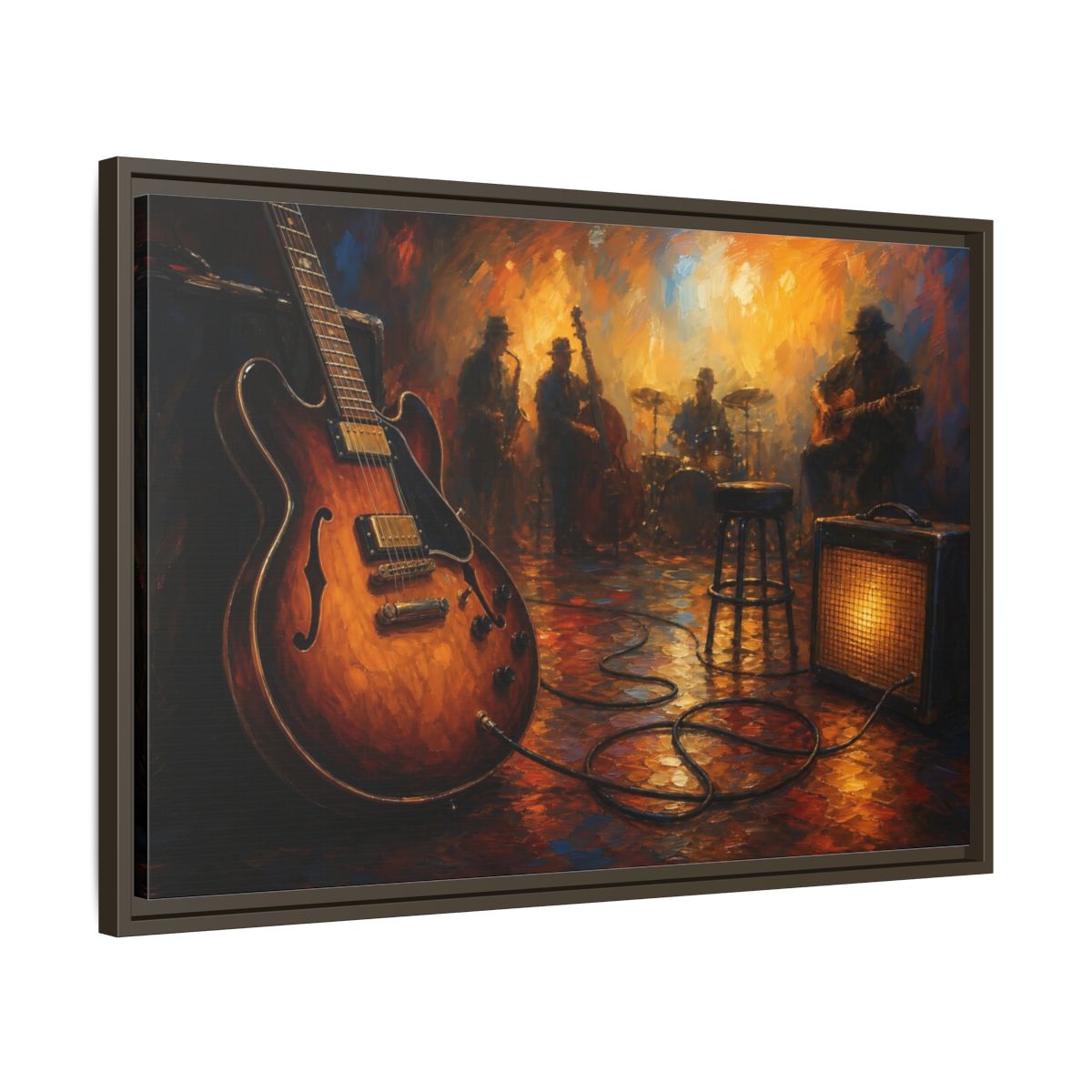 Side Mockup 11. Abstract Electric Guitar Jazz Music Scene shown as framed canvas print