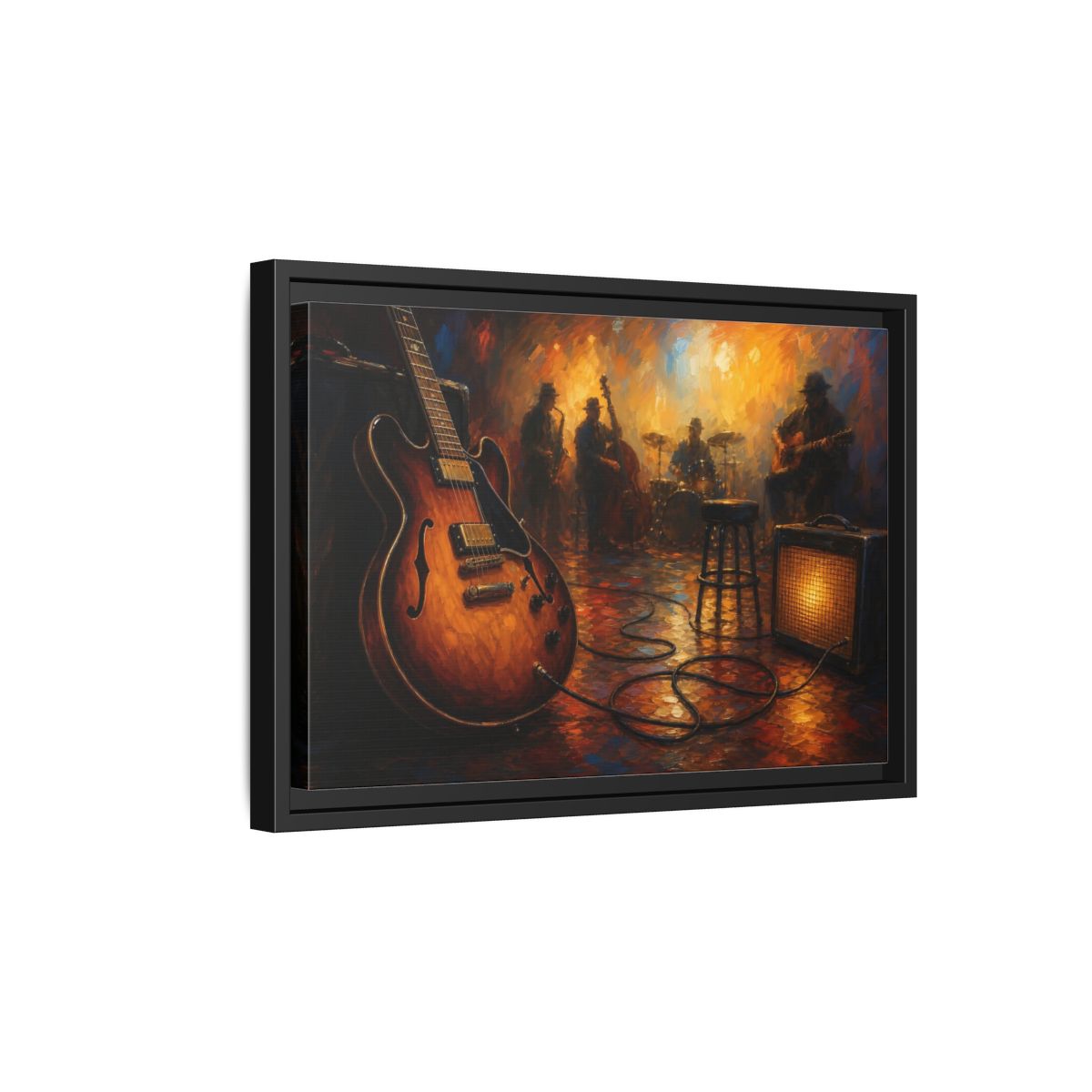 Side Mockup 6. Abstract Electric Guitar Jazz Music Scene shown as framed canvas print