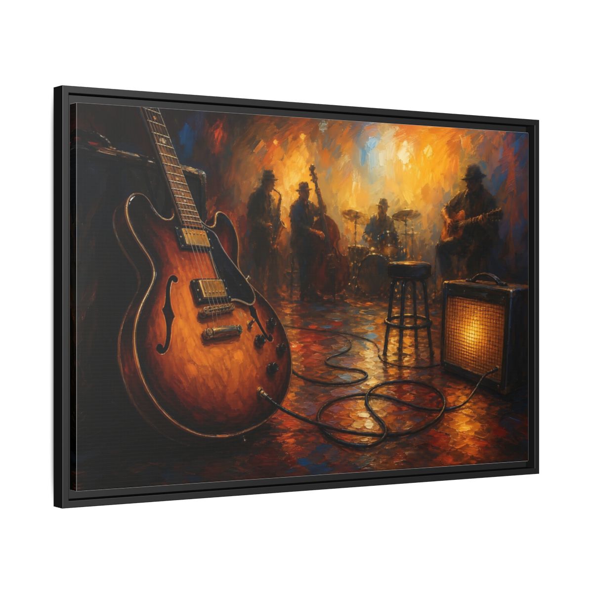 Side Mockup 13. Abstract Electric Guitar Jazz Music Scene shown as framed canvas print