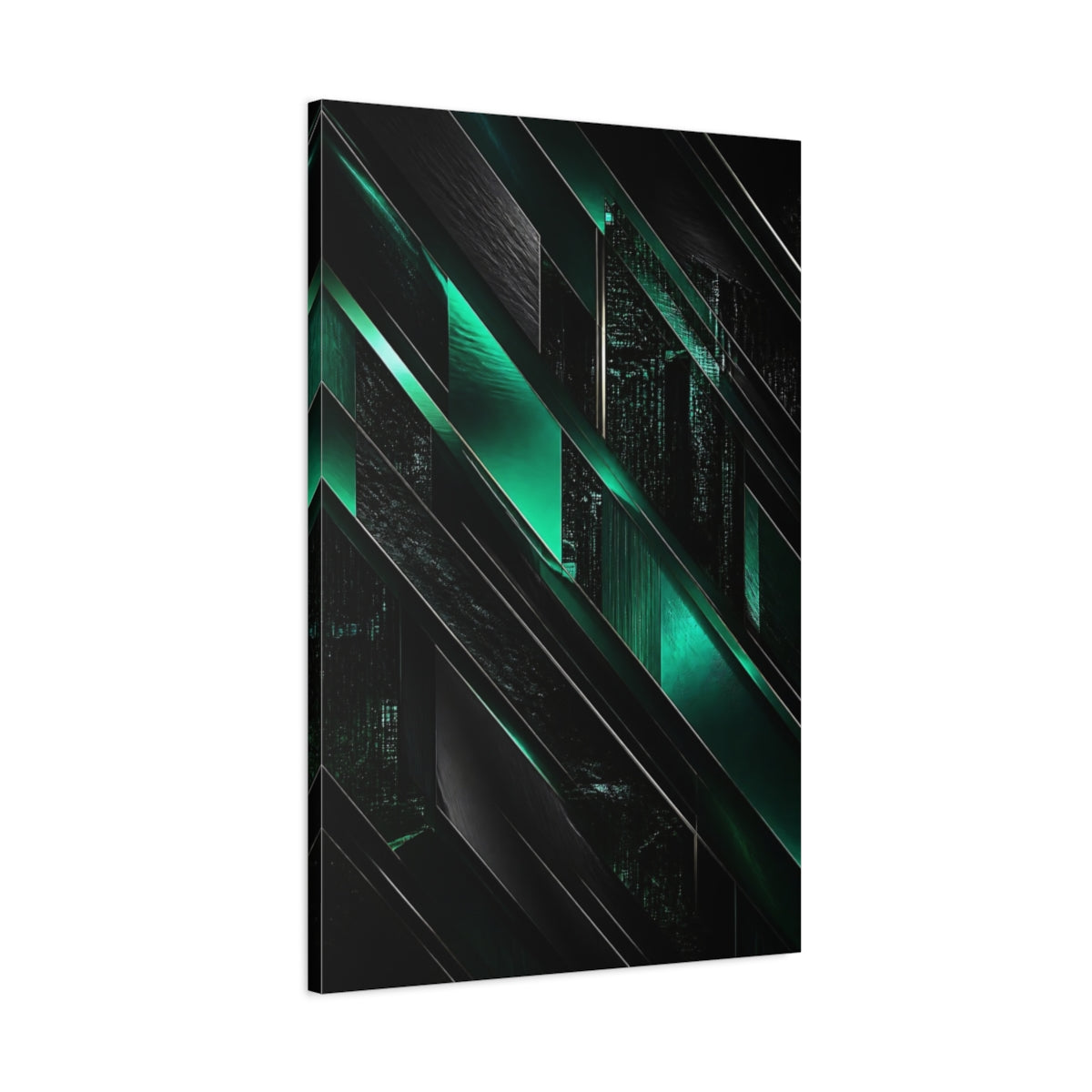 Main Mockup. Abstract Emerald Geometry shown as canvas print