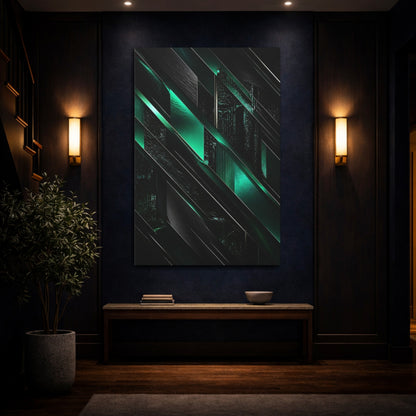 Mockup 4. Abstract Emerald Geometry shown as canvas print