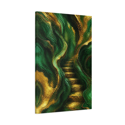 Main Mockup. Abstract Emerald Staircase shown as canvas print