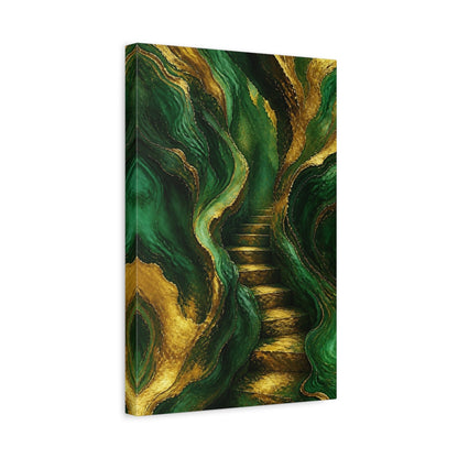 Side Mockup 4. Abstract Emerald Staircase shown as canvas print