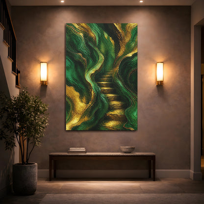 Mockup 2. Abstract Emerald Staircase shown as canvas print