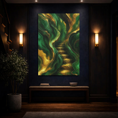 Mockup 4. Abstract Emerald Staircase shown as canvas print