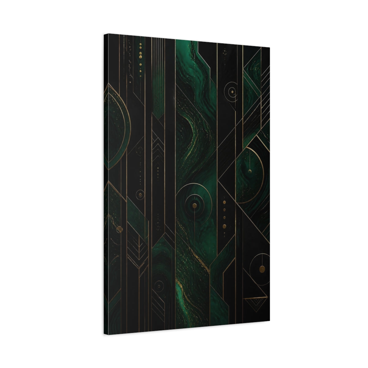 Main Mockup. Abstract Emerald Swirl shown as canvas print
