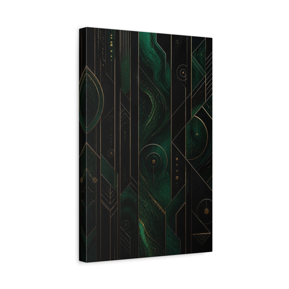 Side Mockup 4. Abstract Emerald Swirl shown as canvas print