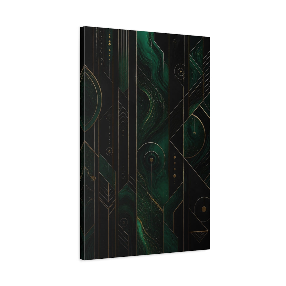 Side Mockup 2. Abstract Emerald Swirl shown as canvas print