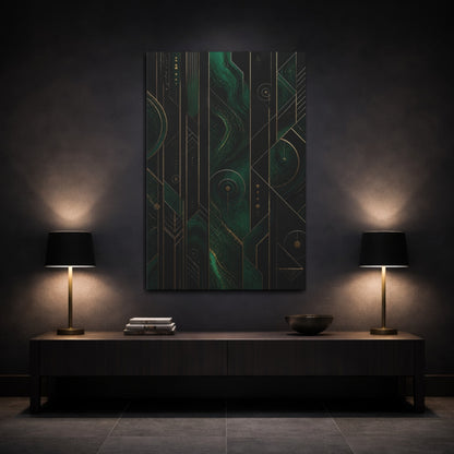 Mockup 3. Abstract Emerald Swirl shown as canvas print