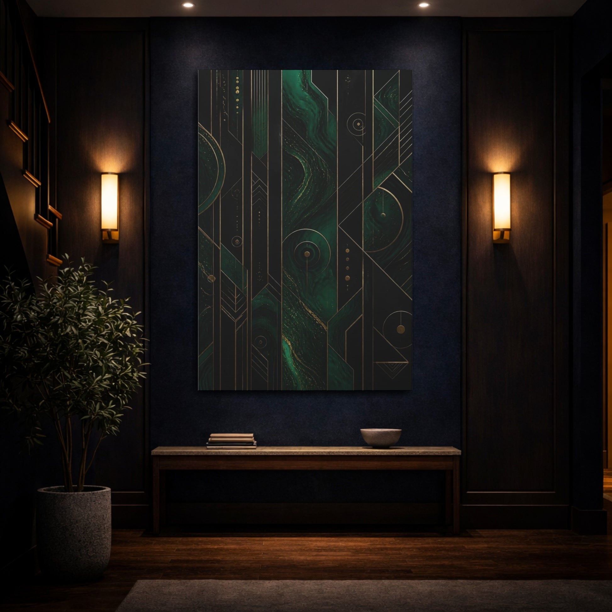 Mockup 4. Abstract Emerald Swirl shown as canvas print