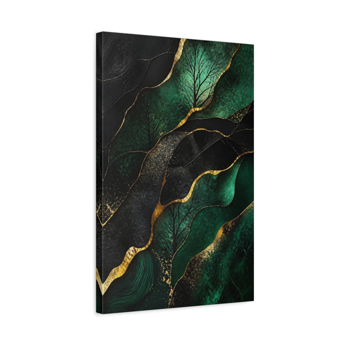 Side Mockup 3. Abstract Emerald Tree shown as canvas print