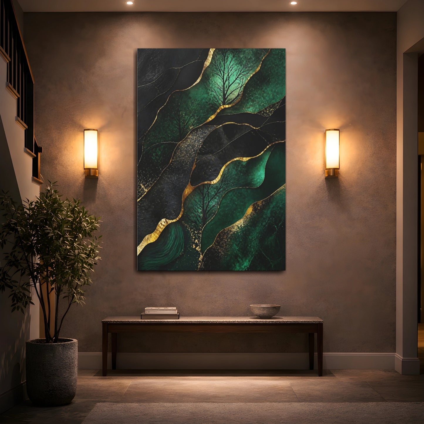 Mockup 2. Abstract Emerald Tree shown as canvas print
