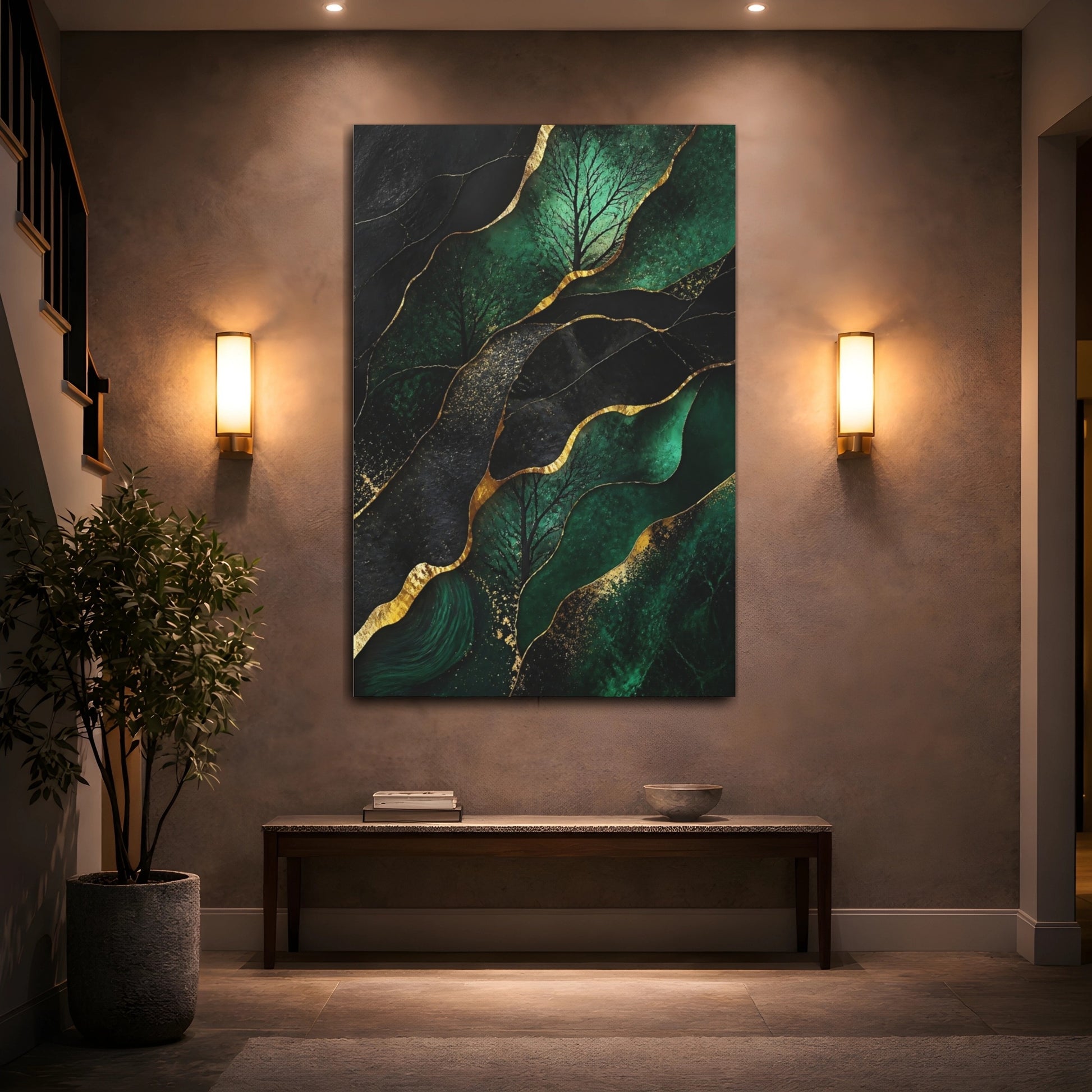 Mockup 2. Abstract Emerald Tree shown as canvas print