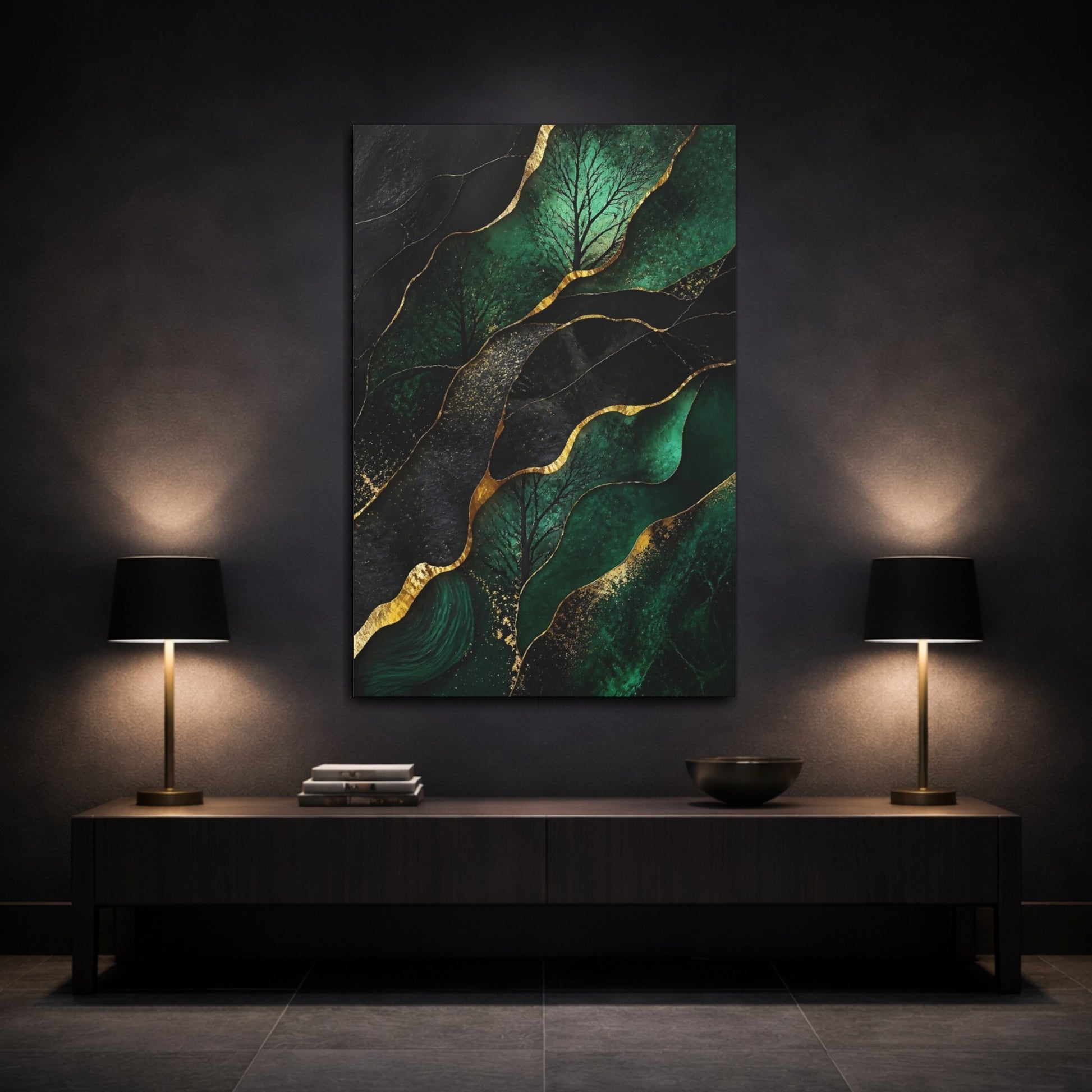 Mockup 3. Abstract Emerald Tree shown as canvas print