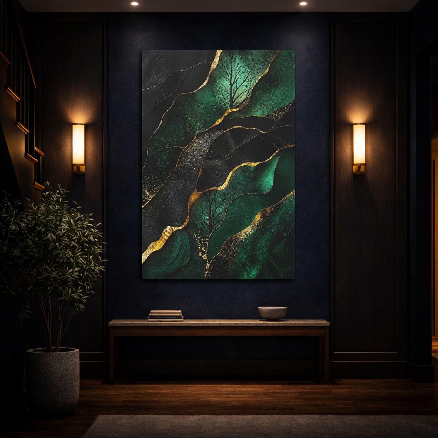 Mockup 4. Abstract Emerald Tree shown as canvas print