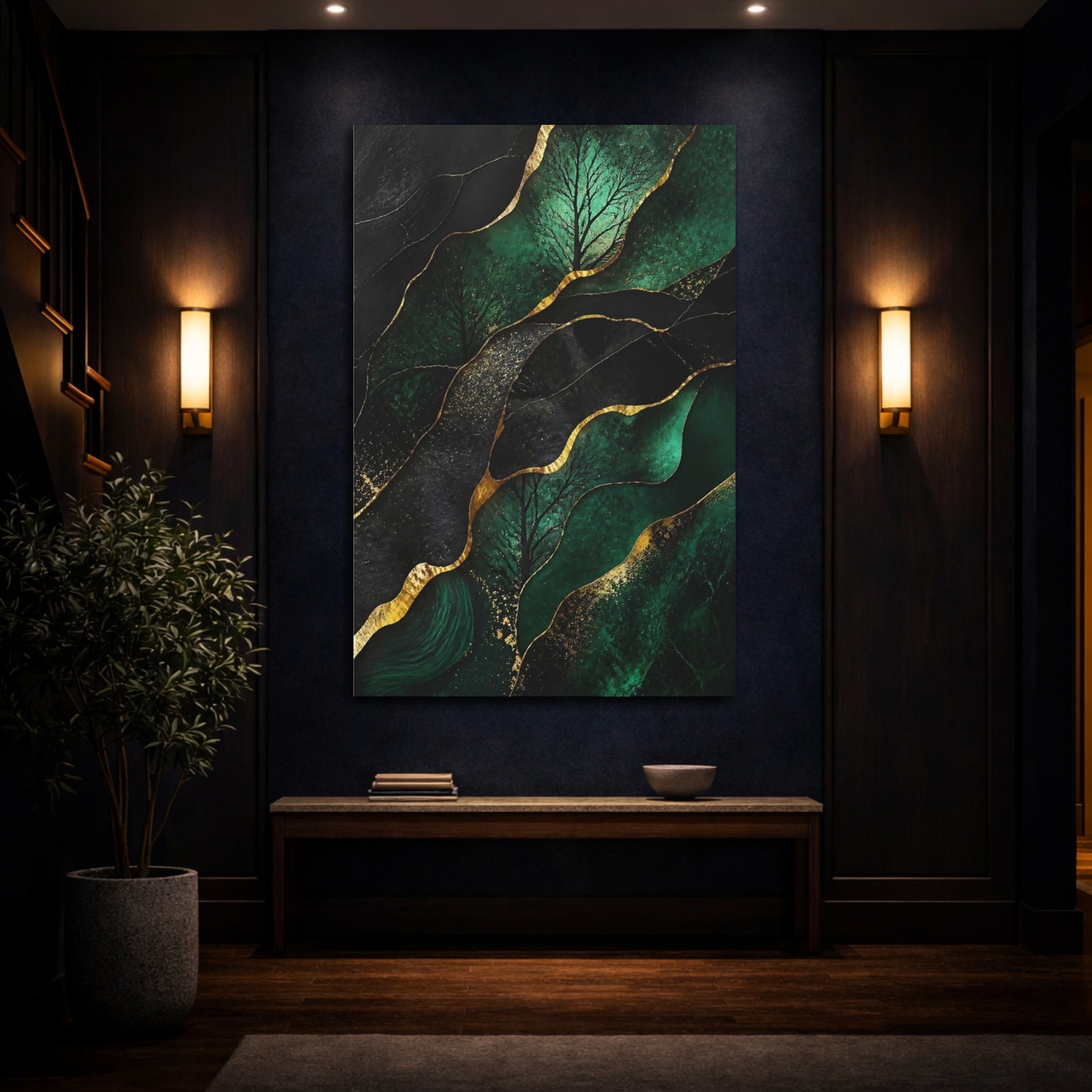 Mockup 4. Abstract Emerald Tree shown as canvas print