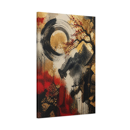 Main Mockup. Abstract Enso Cherry Branch shown as canvas print