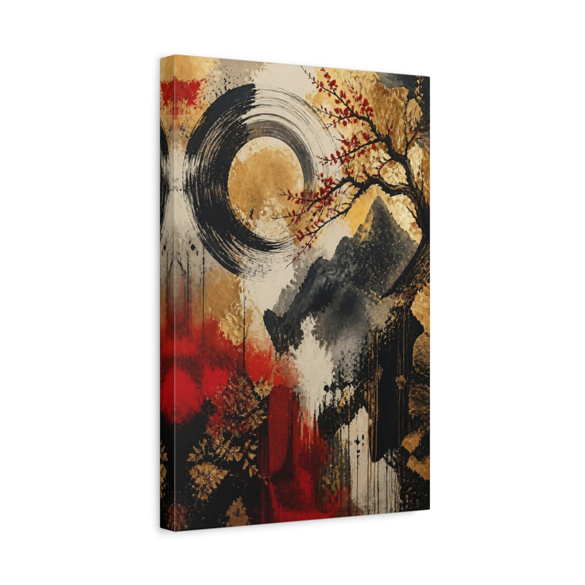 Side Mockup 4. Abstract Enso Cherry Branch shown as canvas print