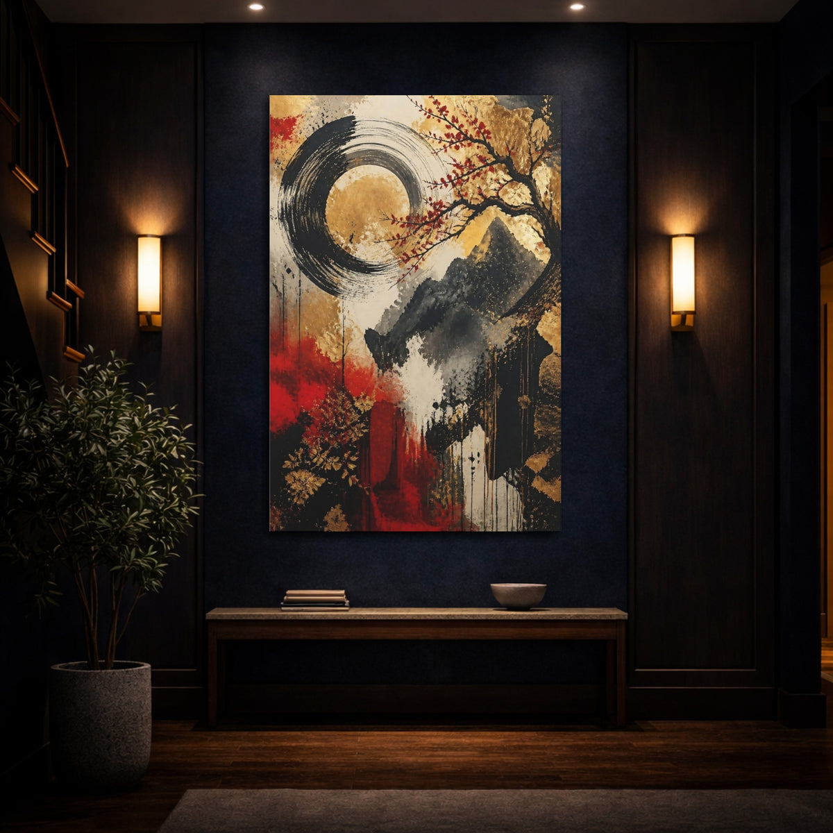 Mockup 4. Abstract Enso Cherry Branch shown as canvas print