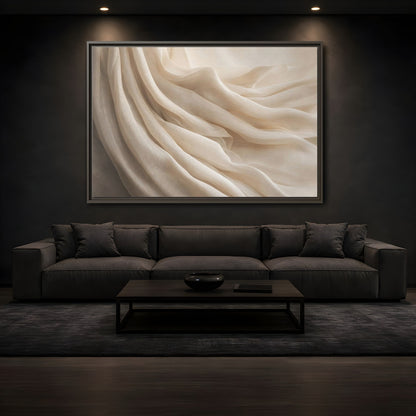 Mockup 3. Abstract Fabric Folds Cream White Fabric shown as stretched canvas wall art
