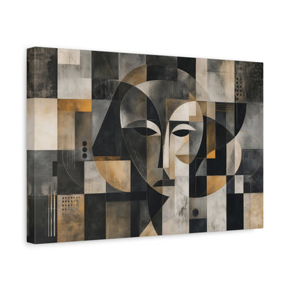 Side Mockup 4. Abstract Abstract Face Black Gold Abstract shown as stretched canvas wall art