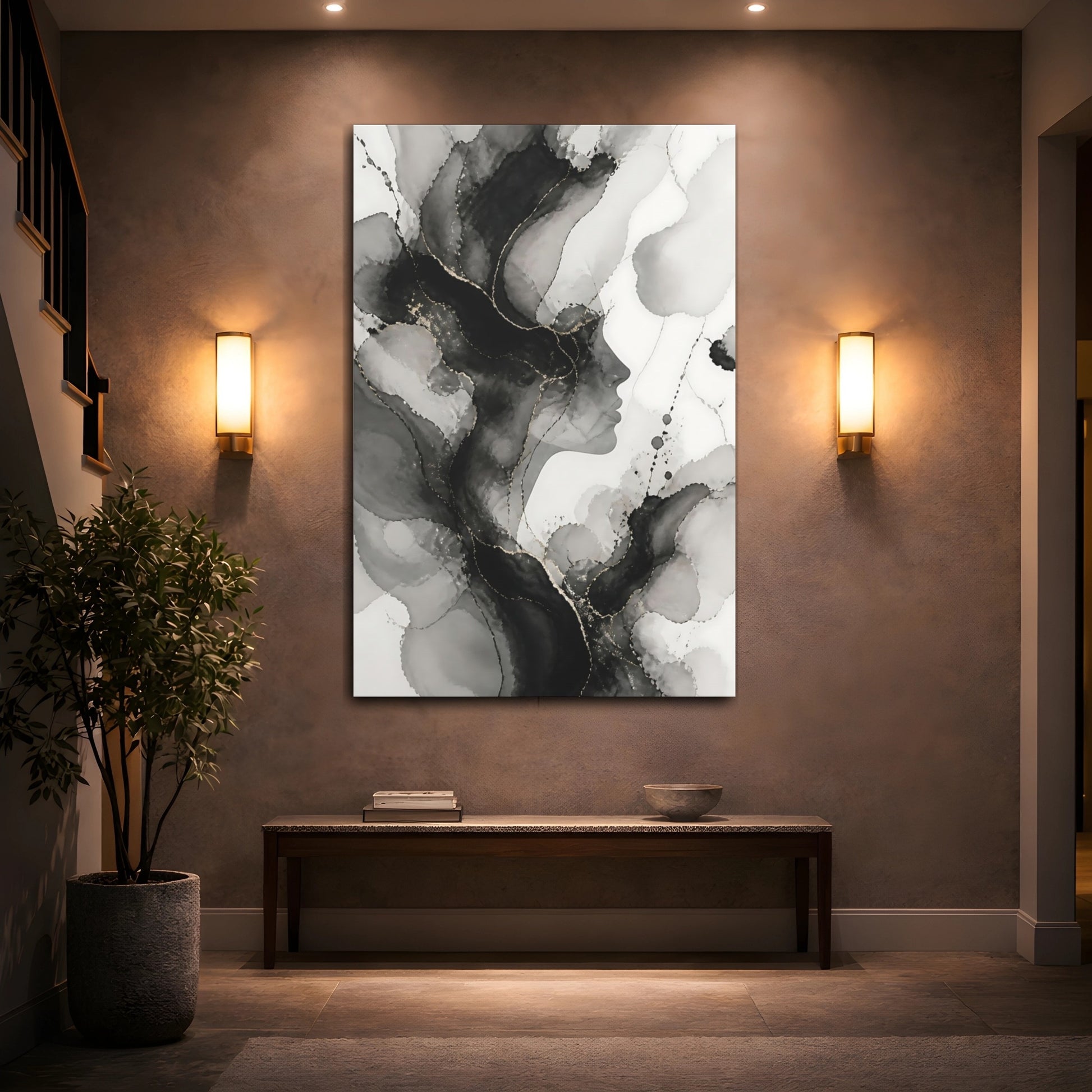 Mockup 2. Abstract Face Silhouette shown as canvas print