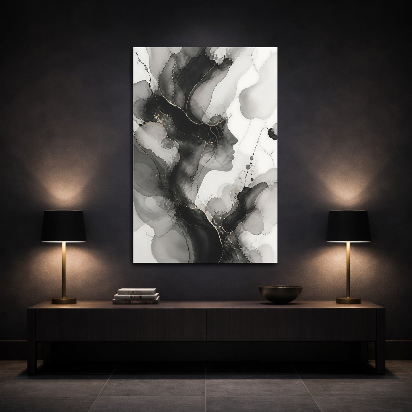 Mockup 3. Abstract Face Silhouette shown as canvas print