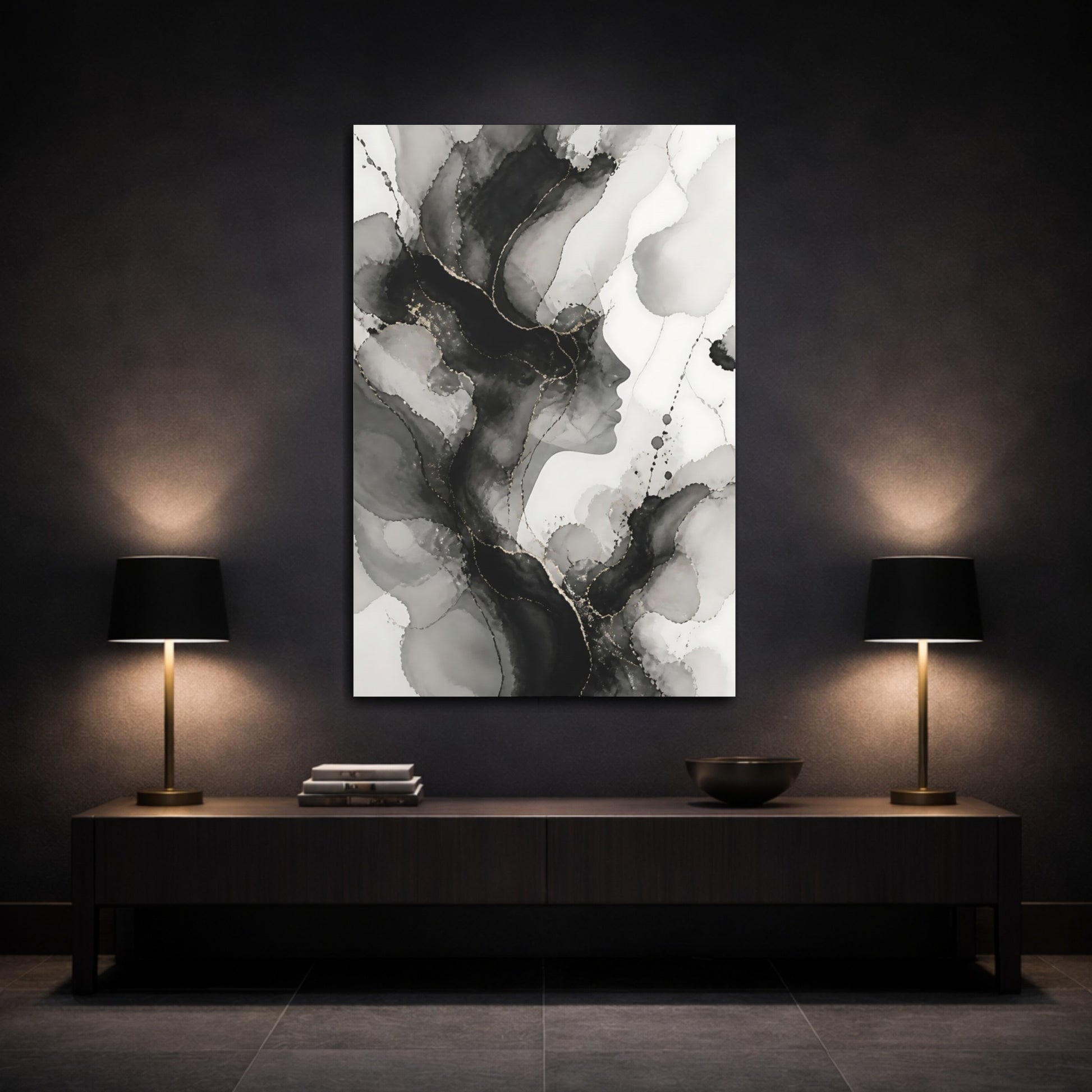 Mockup 3. Abstract Face Silhouette shown as canvas print