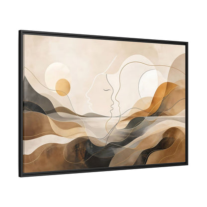 Side Mockup 12. Abstract Abstract Faces Brown Gold Abstract shown as stretched canvas wall art