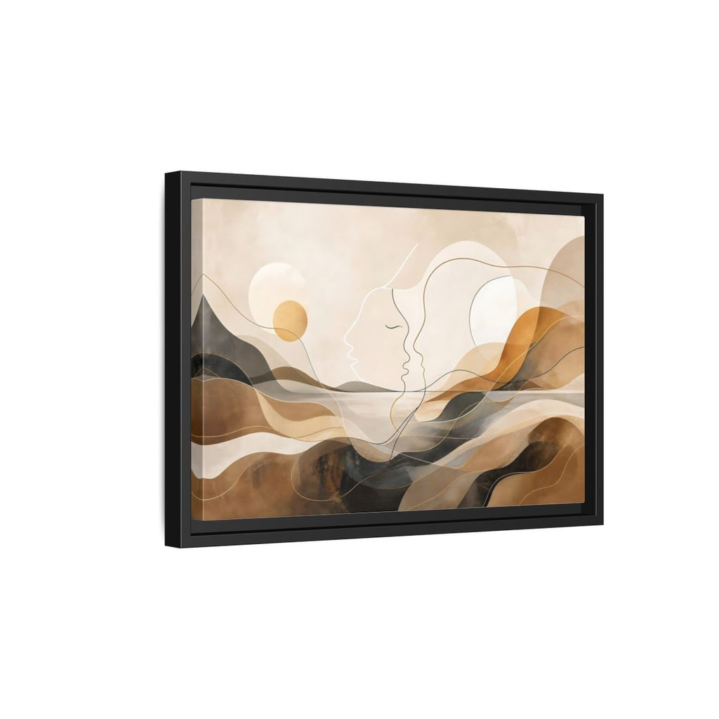Side Mockup 6. Abstract Abstract Faces Brown Gold Abstract shown as stretched canvas wall art