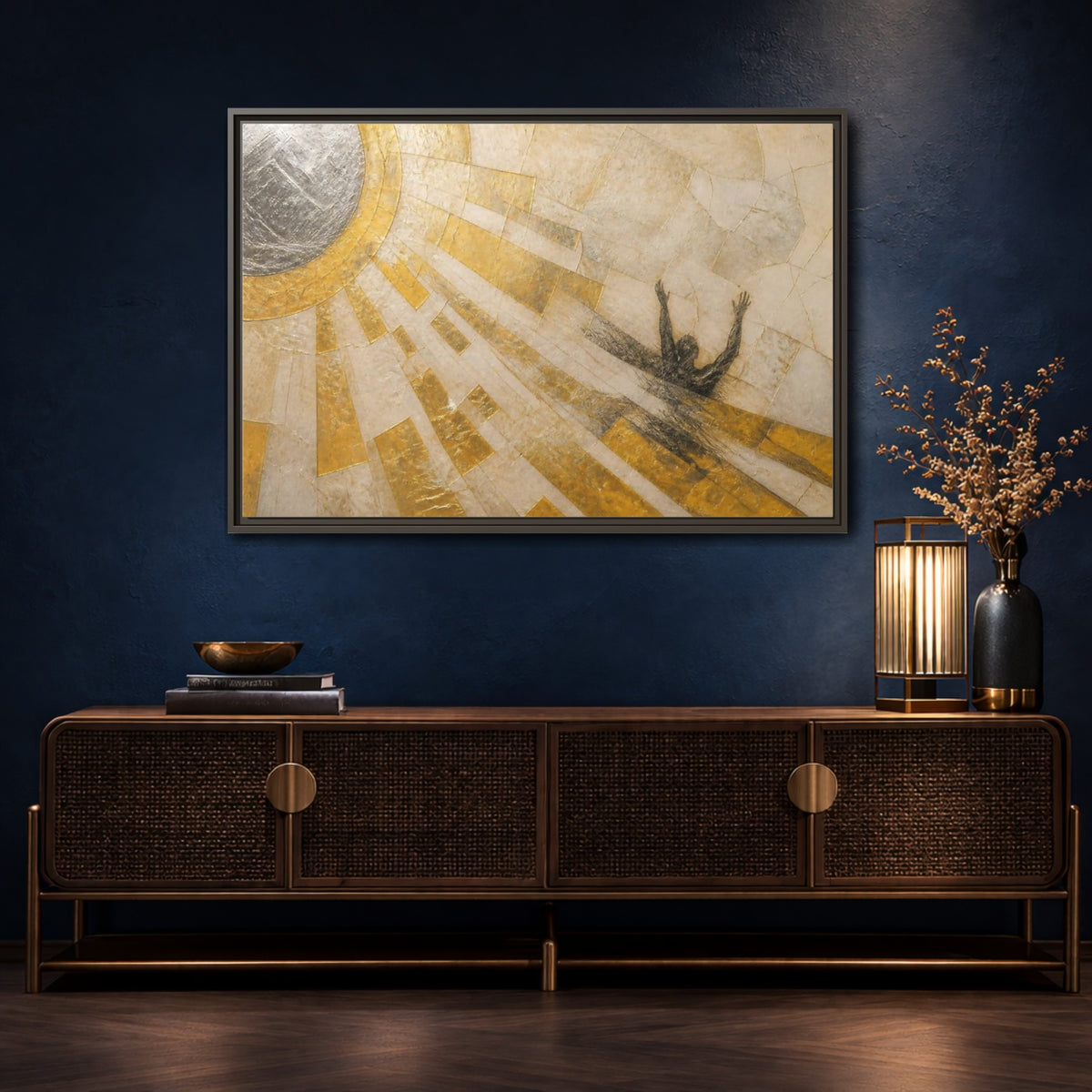 Mockup 4. Abstract Falling Silhouette shown as framed canvas print
