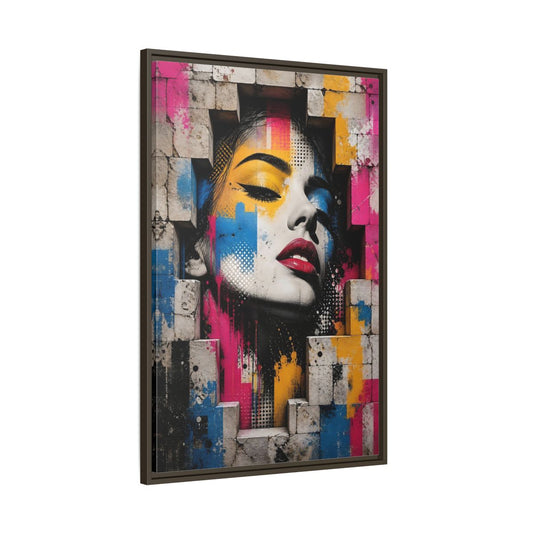 Main Mockup. Abstract Female Face Multicolor Graffiti shown as stretched canvas wall art