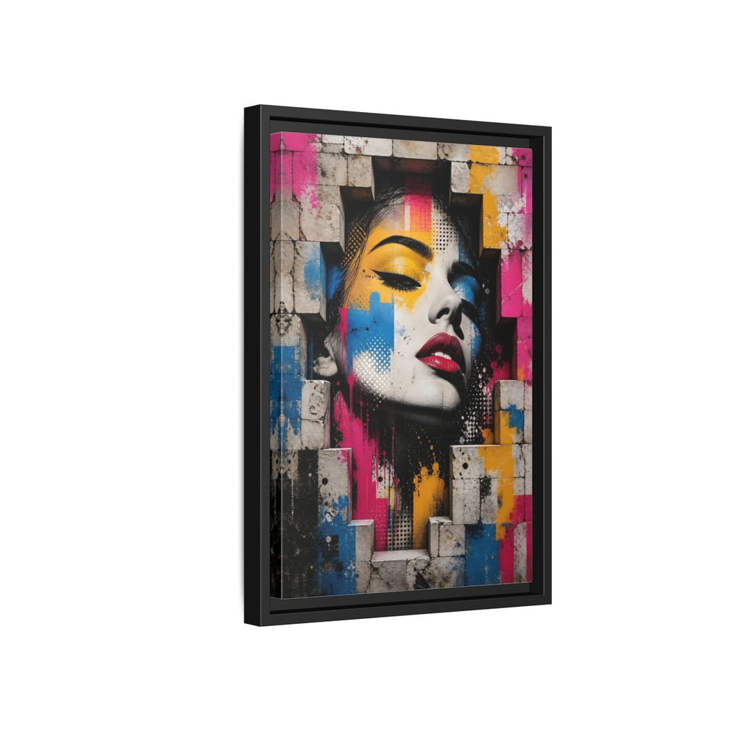 Side Mockup 6. Abstract Female Face Multicolor Graffiti shown as stretched canvas wall art