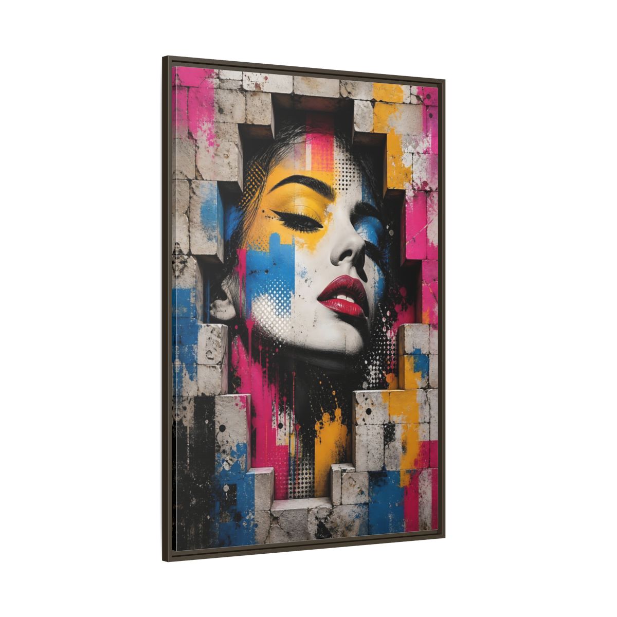 Side Mockup 8. Abstract Female Face Multicolor Graffiti shown as stretched canvas wall art
