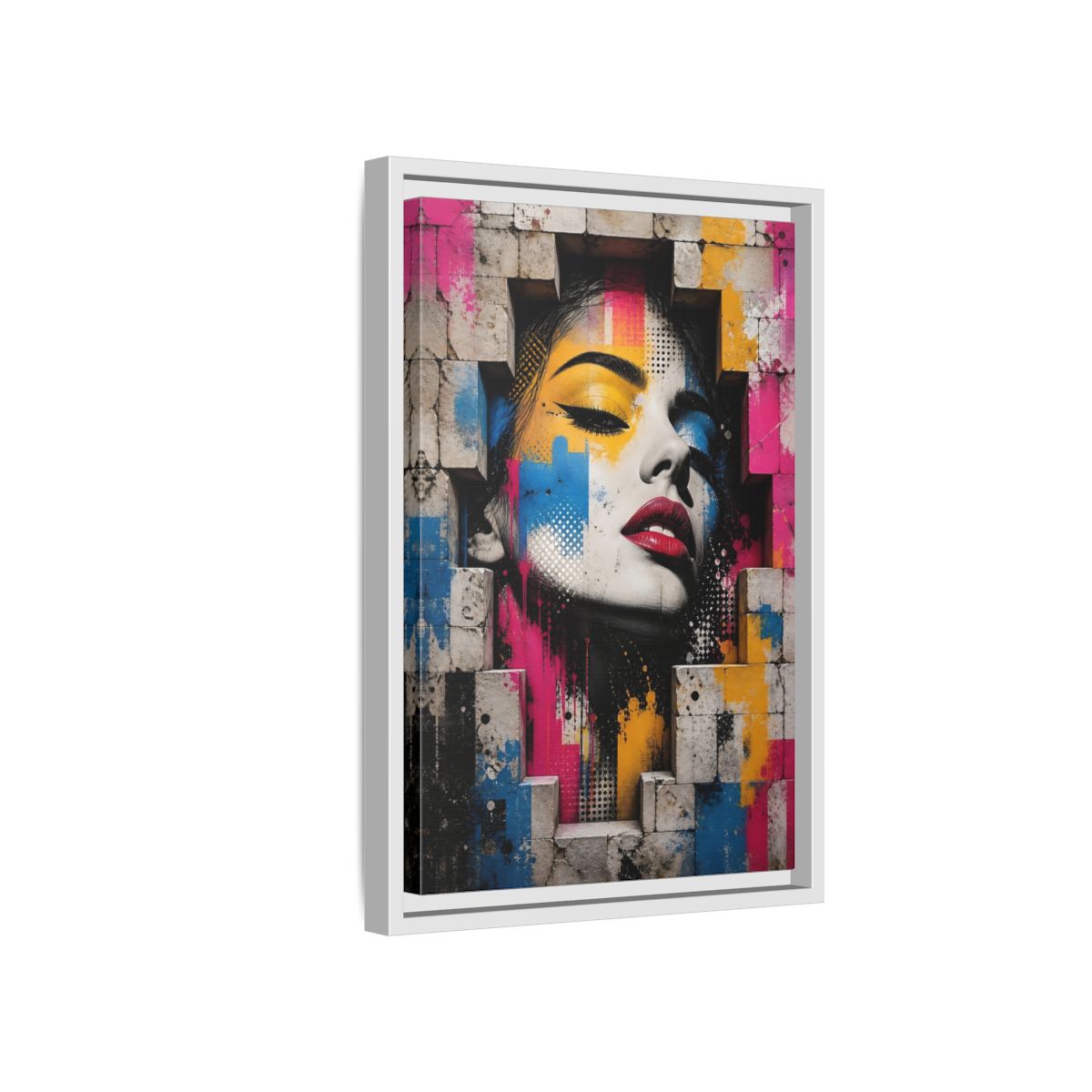 Side Mockup 4. Abstract Female Face Multicolor Graffiti shown as stretched canvas wall art