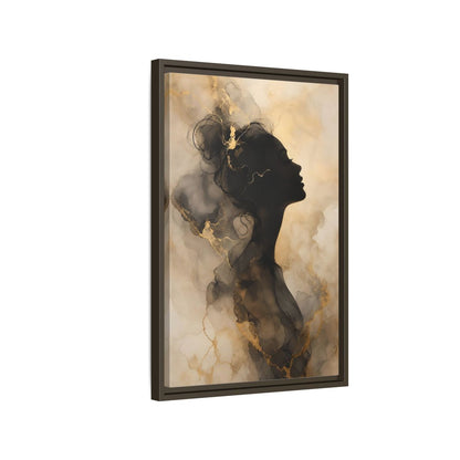Abstract Female Silhouette Black and Gold Framed Canvas Wall Art - Living Room, Above Fireplace shown as canvas wall art