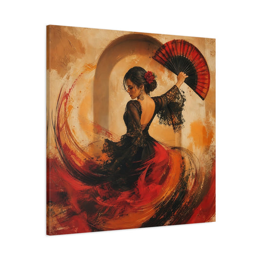 Main Mockup. Abstract Flamenco Dancer Red And Black shown as canvas print