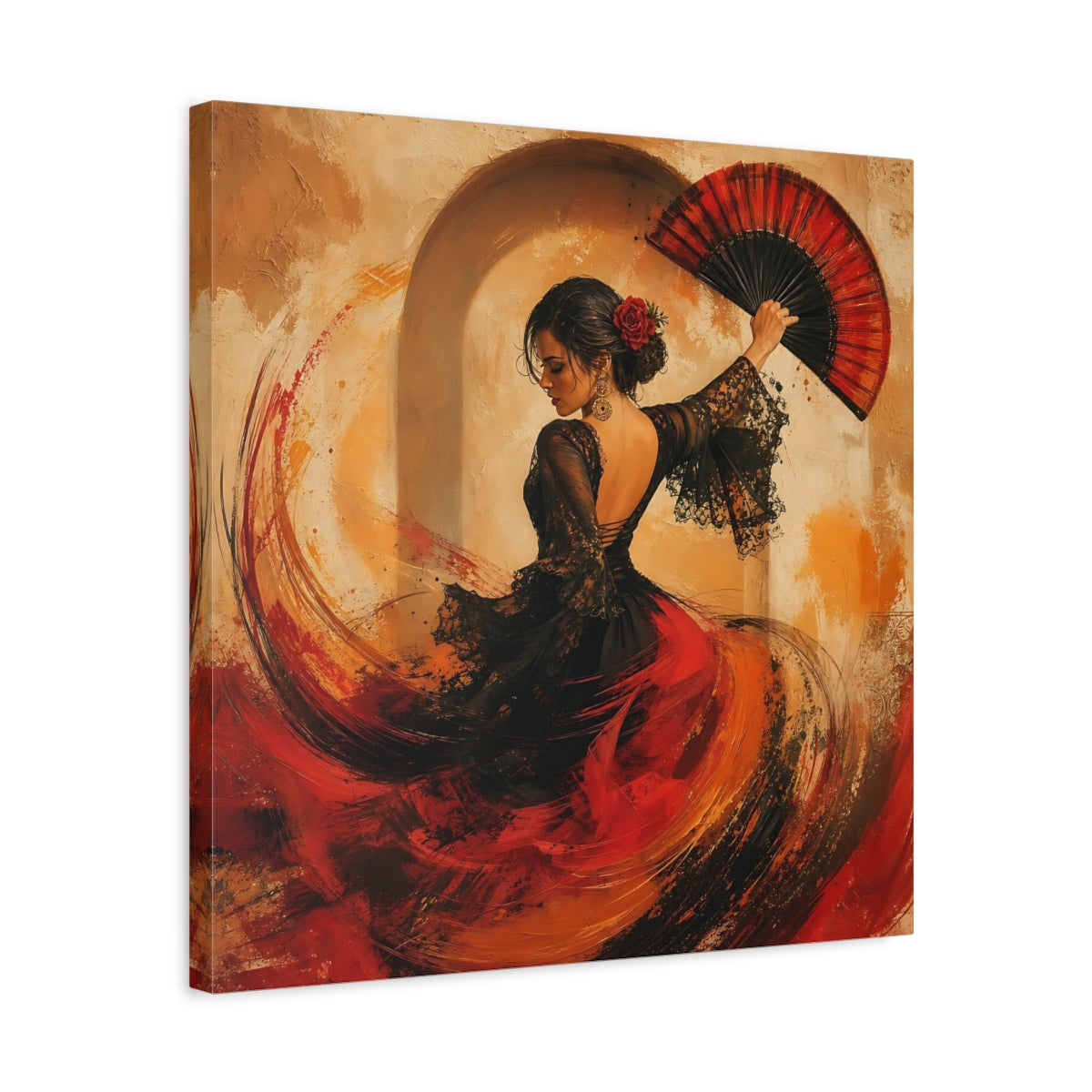 Side Mockup 5. Abstract Flamenco Dancer Red And Black shown as canvas print