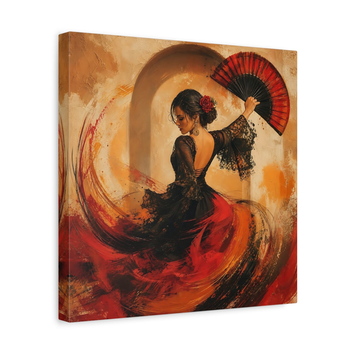 Side Mockup 7. Abstract Flamenco Dancer Red And Black shown as canvas print