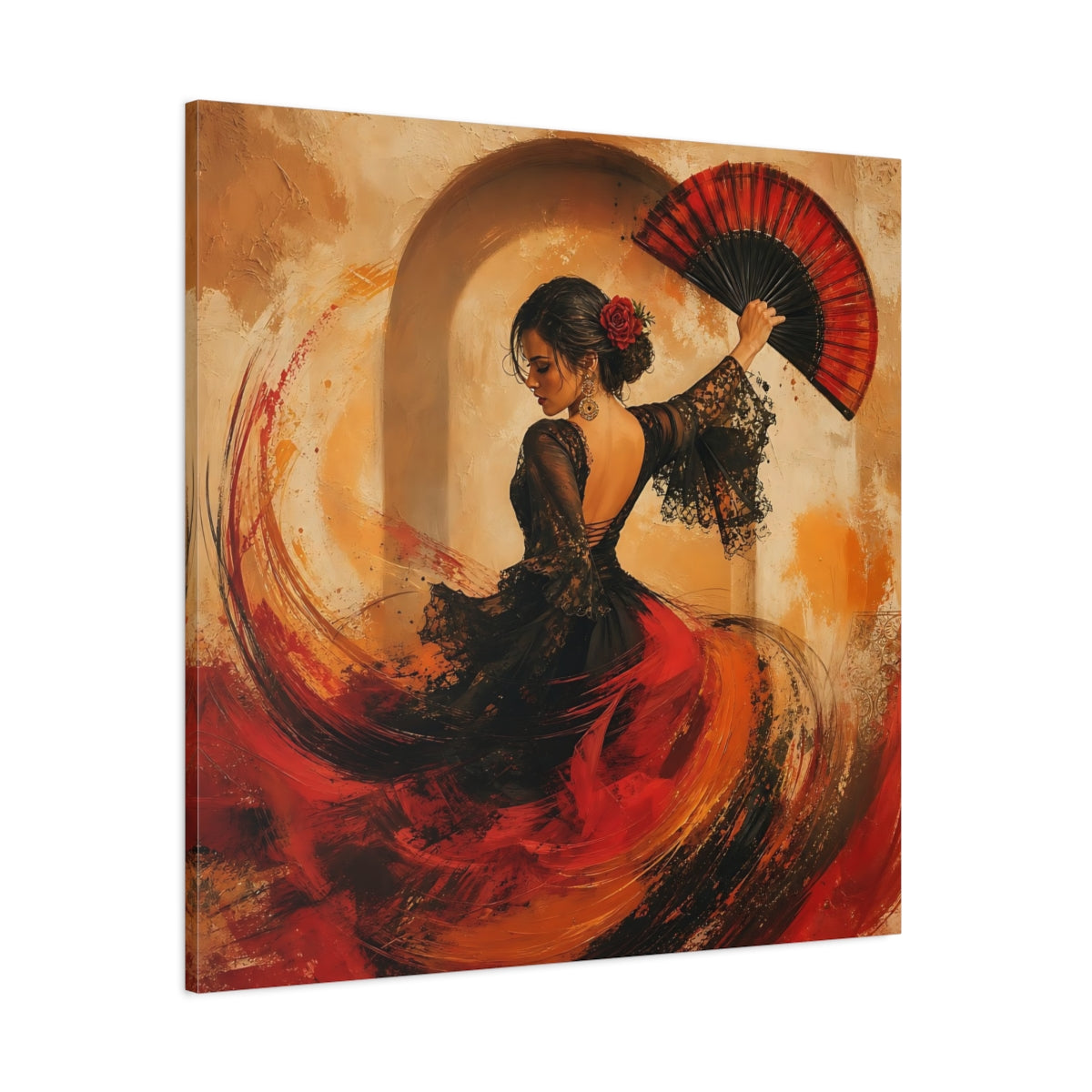 Side Mockup 1. Abstract Flamenco Dancer Red And Black shown as canvas print
