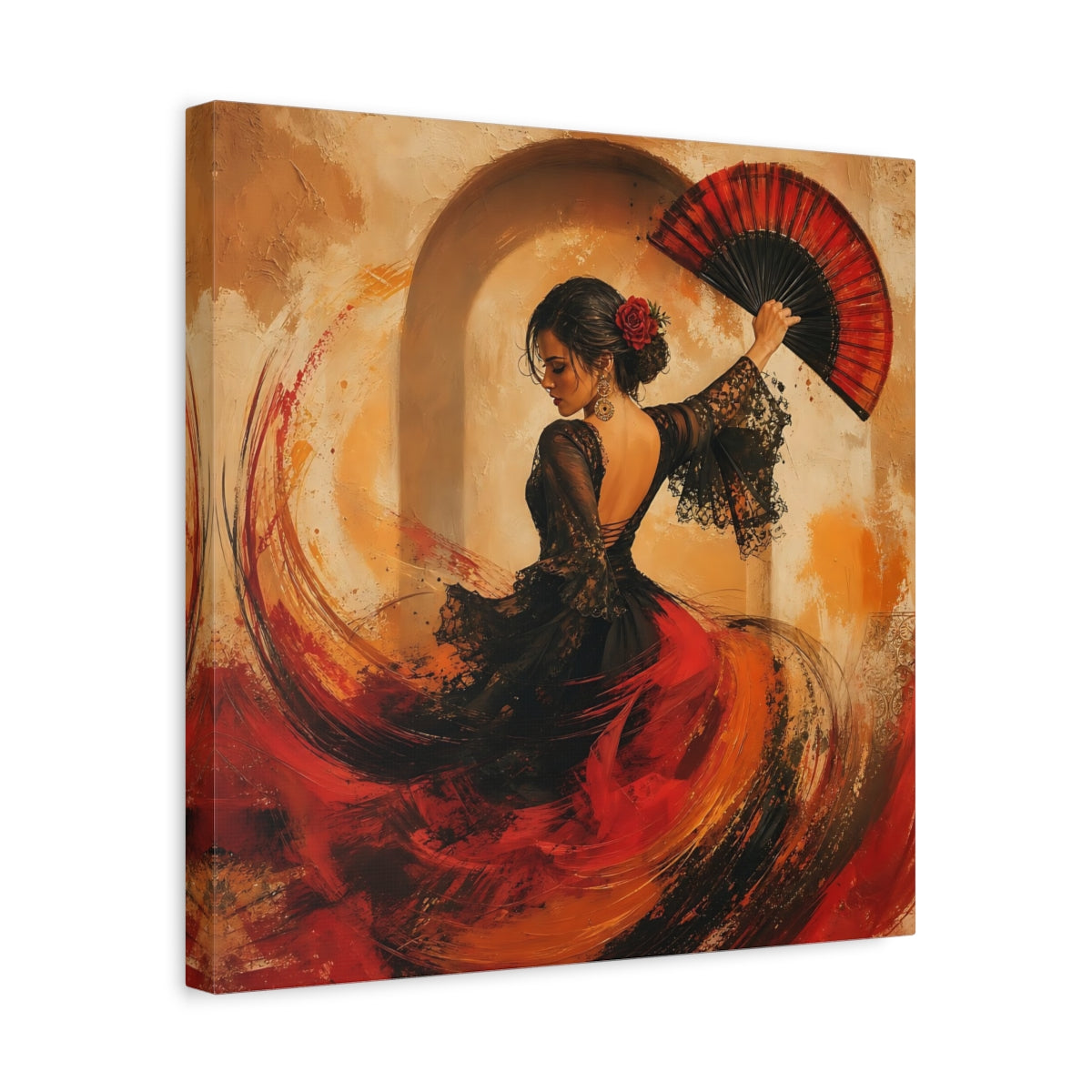Side Mockup 6. Abstract Flamenco Dancer Red And Black shown as canvas print