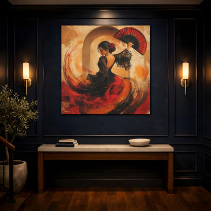 Mockup 4. Abstract Flamenco Dancer Red And Black shown as canvas print