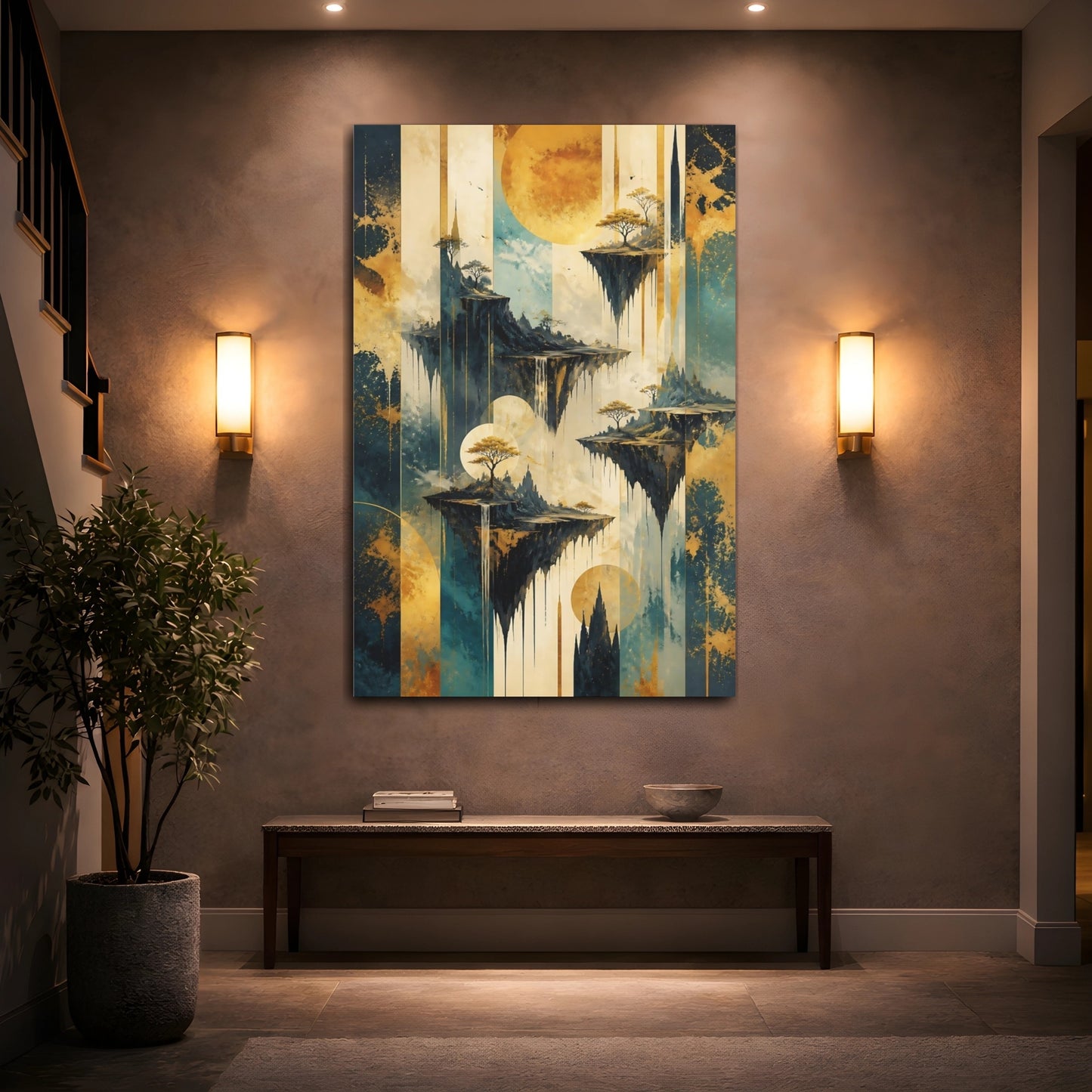 Mockup 2. Abstract Floating Islands shown as canvas print