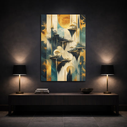 Mockup 3. Abstract Floating Islands shown as canvas print