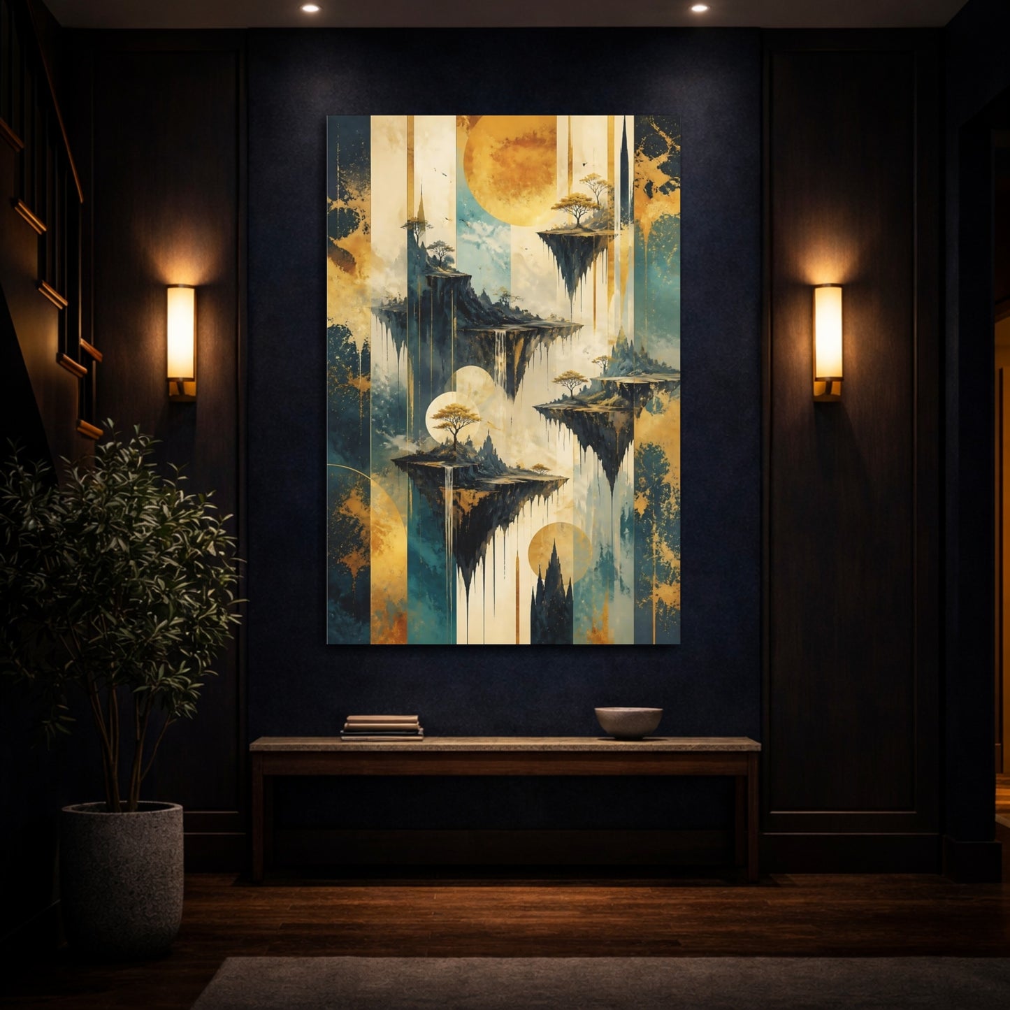 Mockup 4. Abstract Floating Islands shown as canvas print