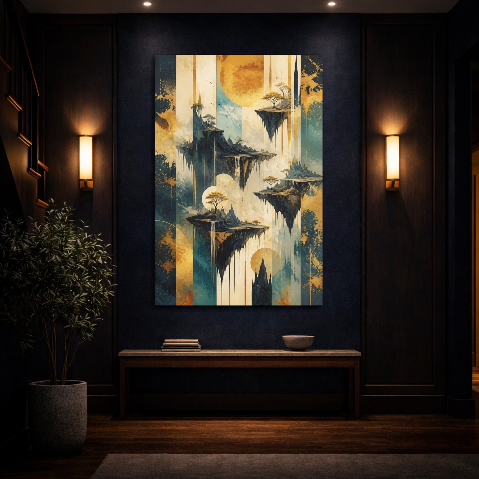 Mockup 4. Abstract Floating Islands shown as canvas print