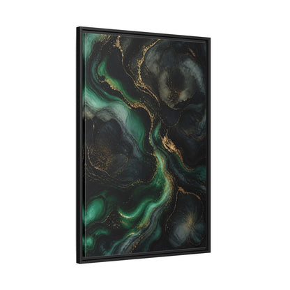 Side Mockup 13. Abstract Abstract Floral Emerald Gold Abstract shown as stretched canvas wall art