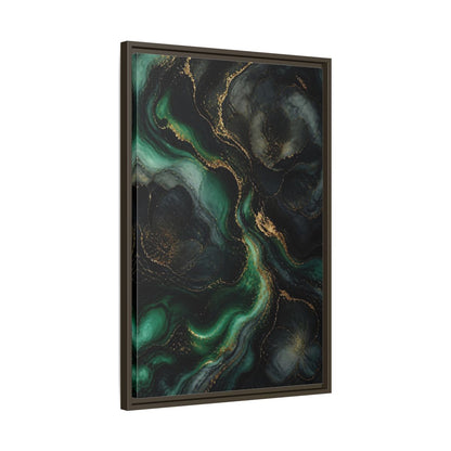 Side Mockup 11. Abstract Abstract Floral Emerald Gold Abstract shown as stretched canvas wall art